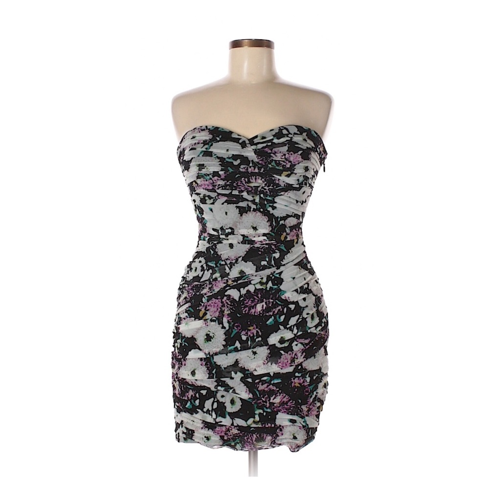 BCBGMaxAzria Short Black Floral Cocktail Dress
